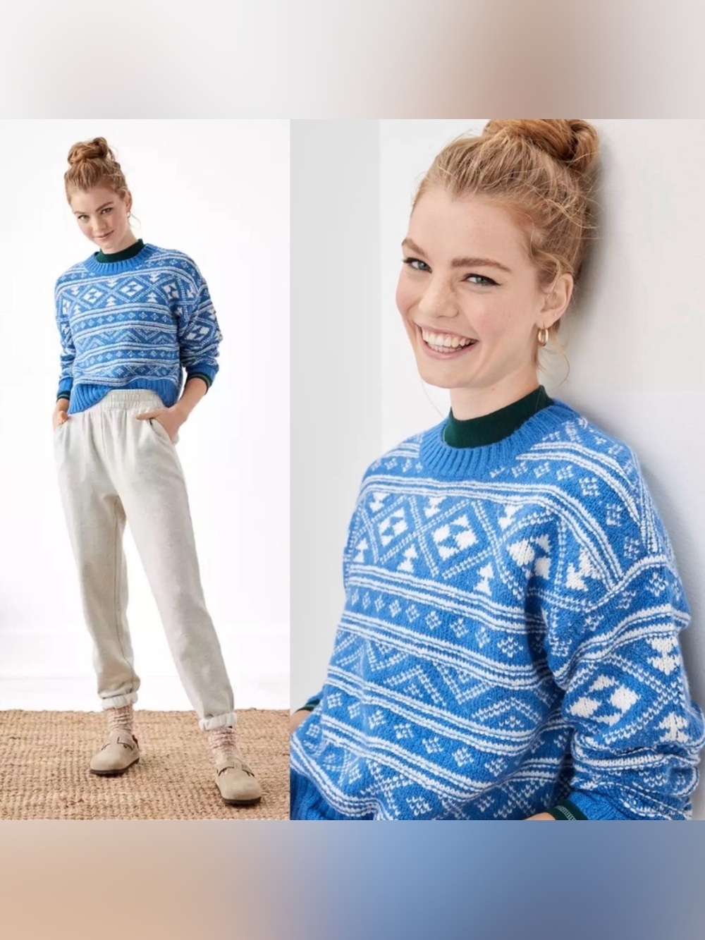 American Eagle Fair Isle Snowdrift Knit Sweater Blue White XSmall